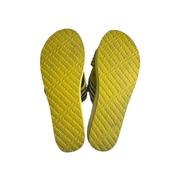 New Land's End Yellow Sandals Slides 90s Vibes Navy and White Stripe Preppy Boat - Picture 7 of 8